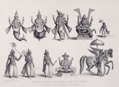 The Ten Avatars or Incarnations of Vishnu, gravert av A. Thorn, fra 